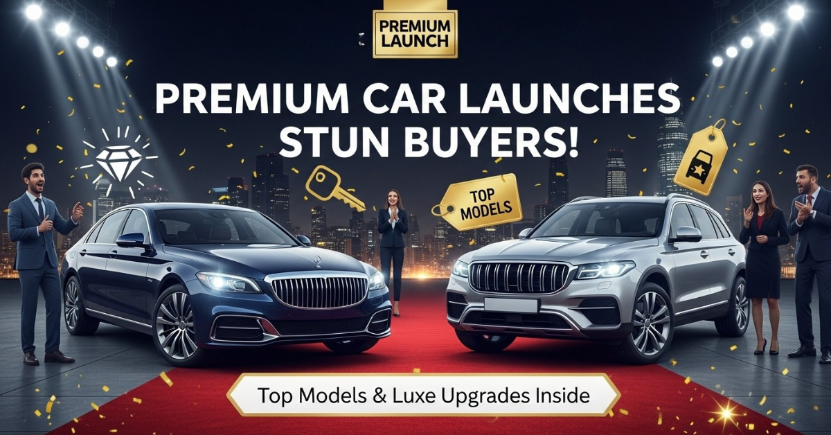 Premium car launches with luxury models, excited buyers, red carpet, and gold badges.