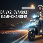 Hero Vida Vx2 electric scooter, excited rider, glowing city background, and “Game-Changer” badge.